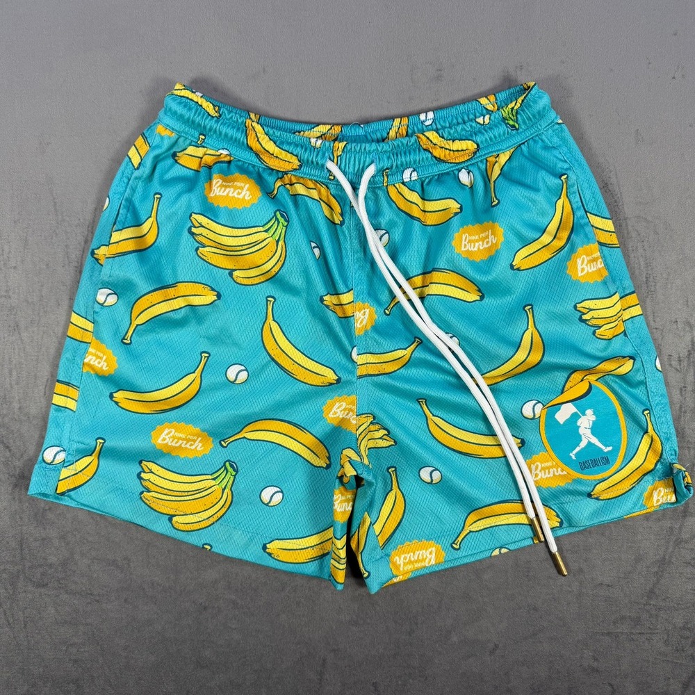 Baseballism Savannah Bananas Youth Medium Teal Banana Print Mesh Shorts Active